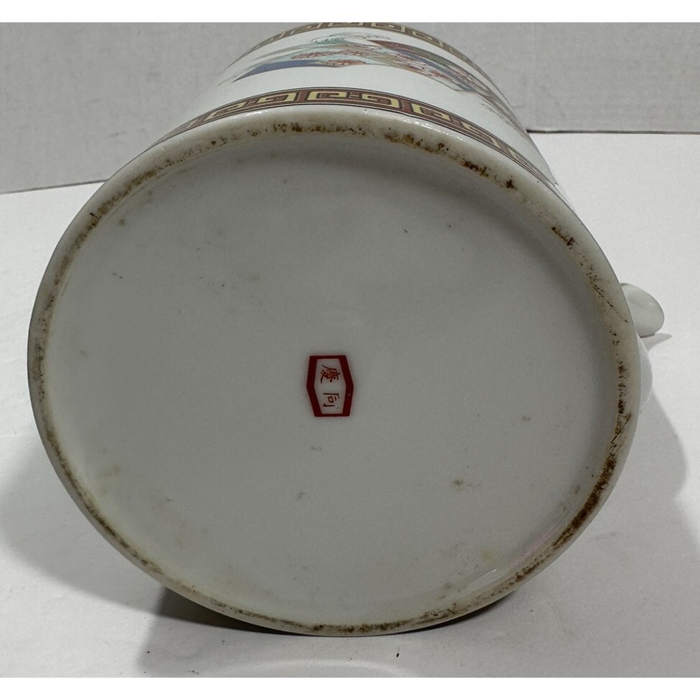 Vintage Japanese Teapot Tea Hand‎ Painted Ceramic with Rattan Handle - Picture 6 of 13